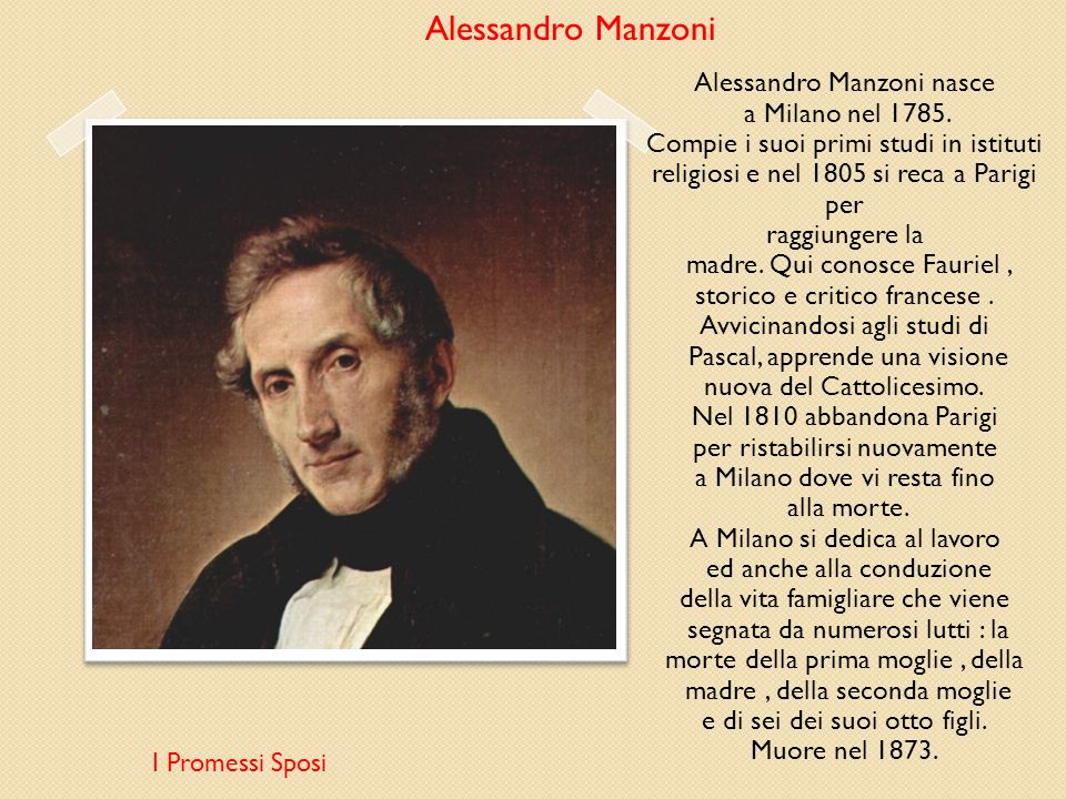 Alessandro Manzoni Alessandro Manzoni nasce a Milano nel 1785.