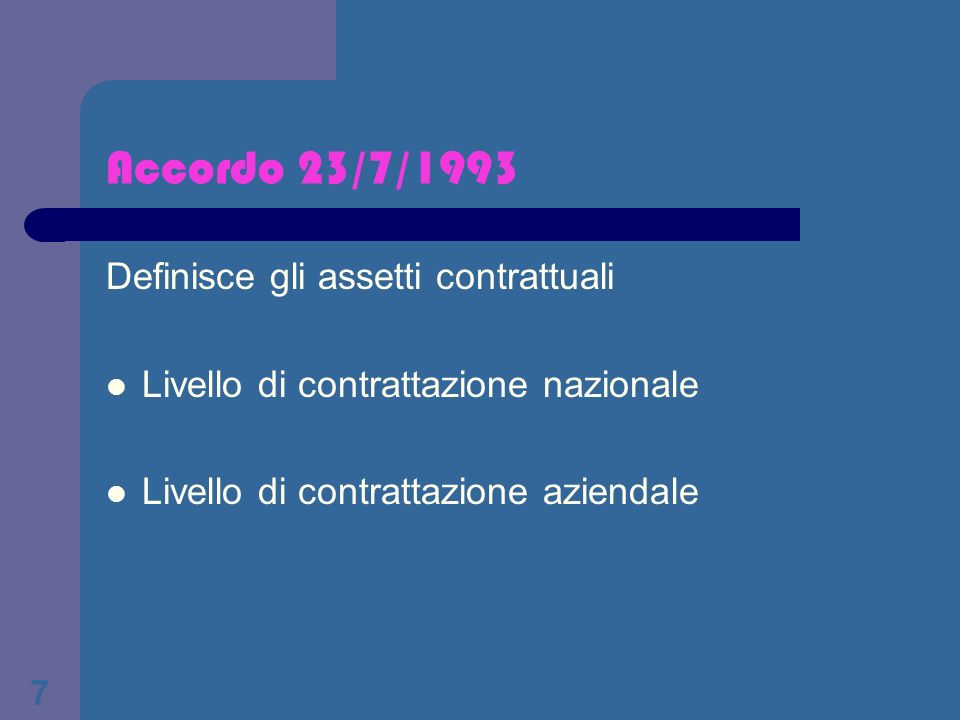 Accordo 23/7/1993 Definisce gli assetti contrattuali