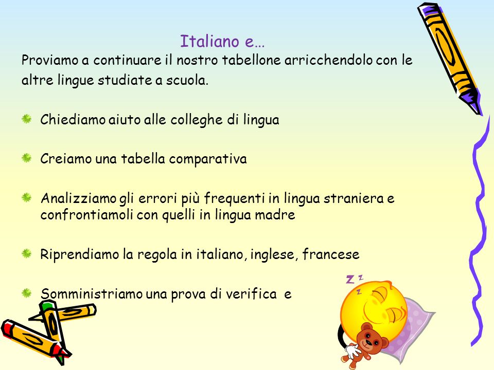 Italiano e… Proviamo a continuare il nostro tabellone arricchendolo con le. altre lingue studiate a scuola.