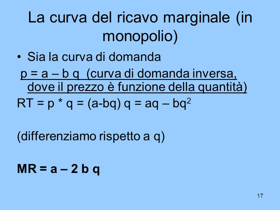 La curva del ricavo marginale (in monopolio)