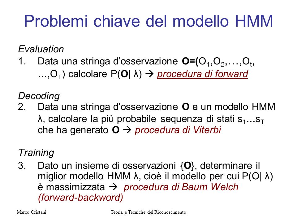 Problemi chiave del modello HMM