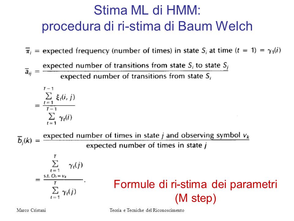 Stima ML di HMM: procedura di ri-stima di Baum Welch