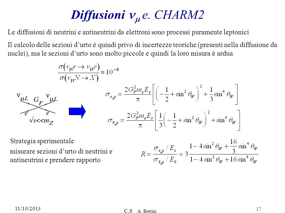 Diffusioni nm e. CHARM2 Le diffusioni di neutrini e antineutrini da elettroni sono processi puramente leptonici.