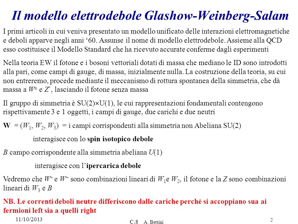 Il modello elettrodebole Glashow-Weinberg-Salam