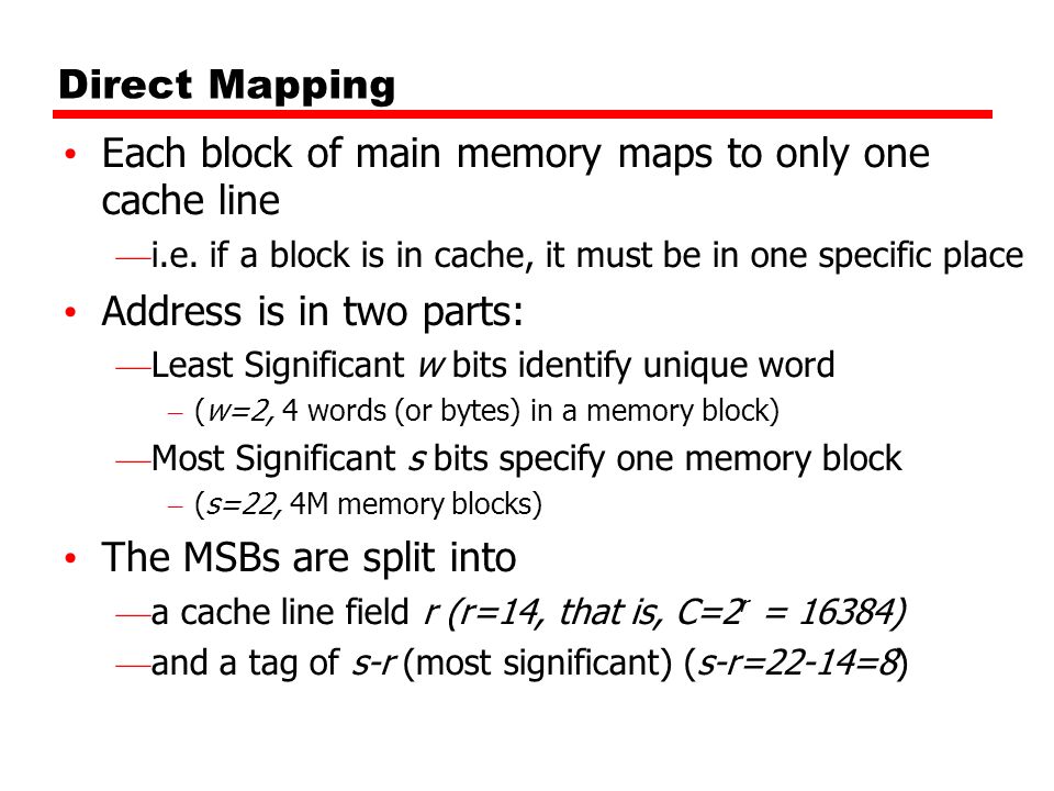Each block of main memory maps to only one cache line