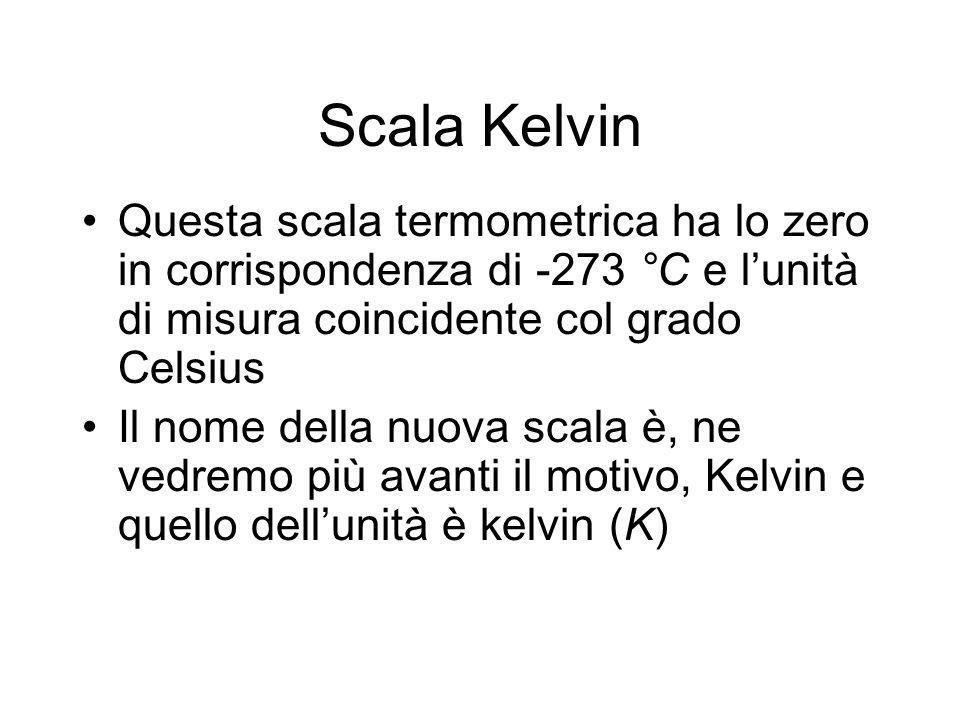 Scala Kelvin Questa scala termometrica ha lo zero in corrispondenza di -273 °C e l’unità di misura coincidente col grado Celsius.