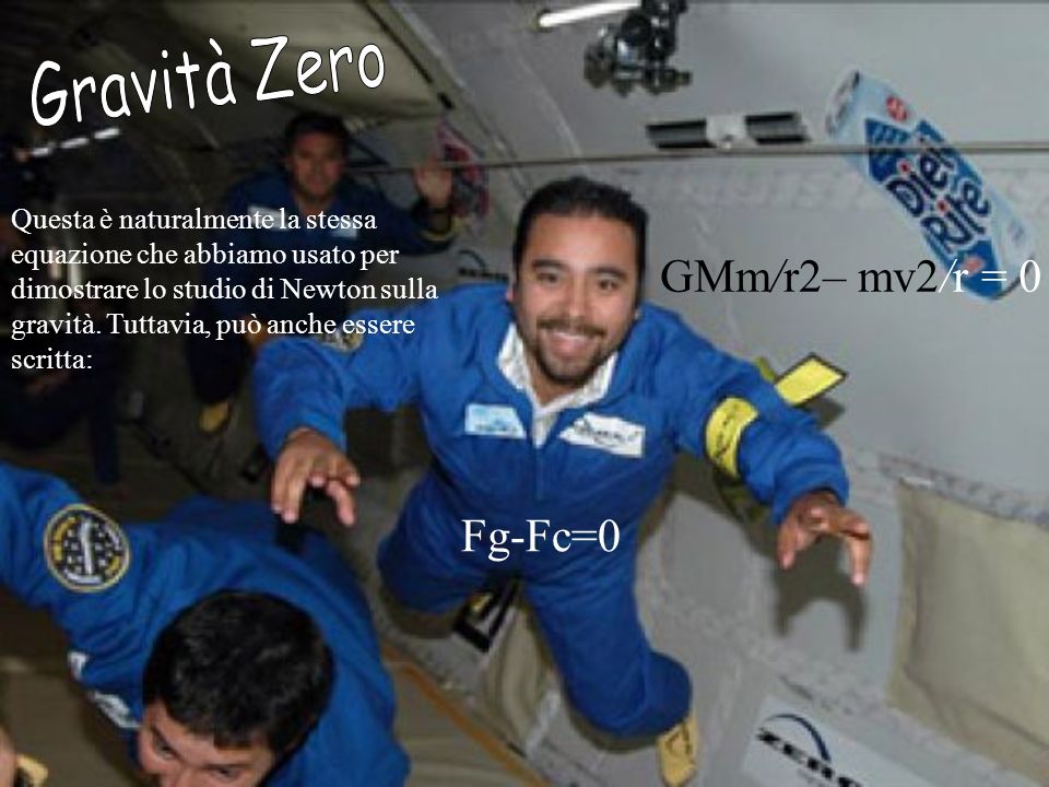Gravità Zero GMm/r2– mv2/r = 0 Fg-Fc=0