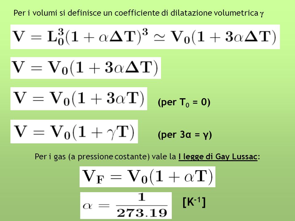 Per i volumi si definisce un coefficiente di dilatazione volumetrica γ