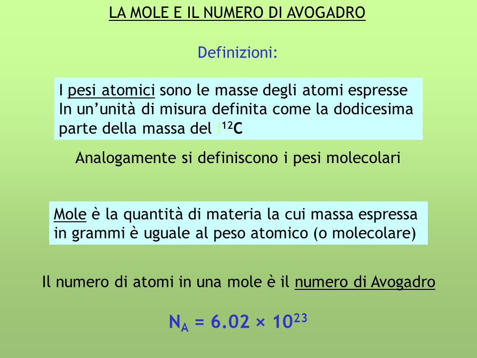 Il numero di atomi in una mole è il numero di Avogadro