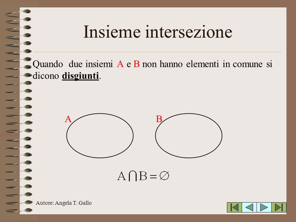Insieme intersezione Quando due insiemi A e B non hanno elementi in comune si dicono disgiunti. A.