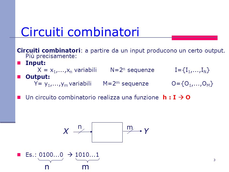Circuiti combinatori X Y n m n m