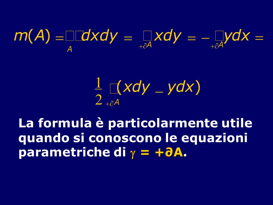 m ( A. ) = d. x. y. - +¶ ò. òò ( x. d. y. - ) +¶ A. ò. La formula è particolarmente utile.