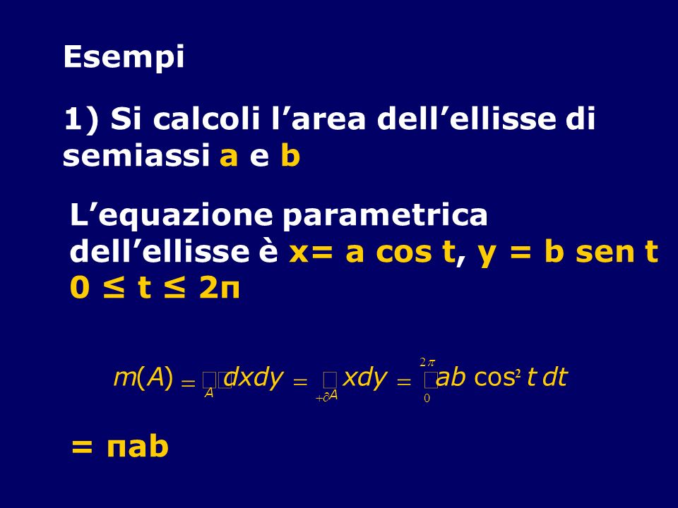 1) Si calcoli l’area dell’ellisse di semiassi a e b
