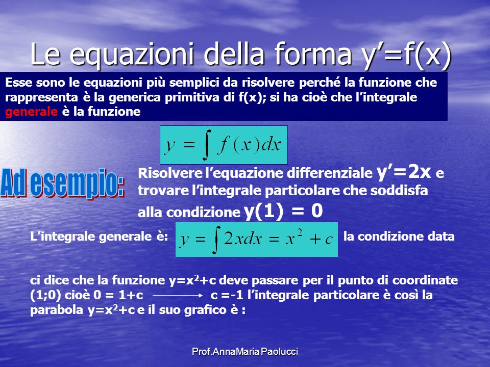 Le equazioni della forma y’=f(x)