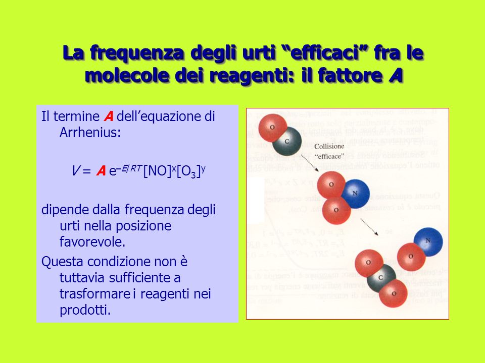 La frequenza degli urti efficaci fra le molecole dei reagenti: il fattore A