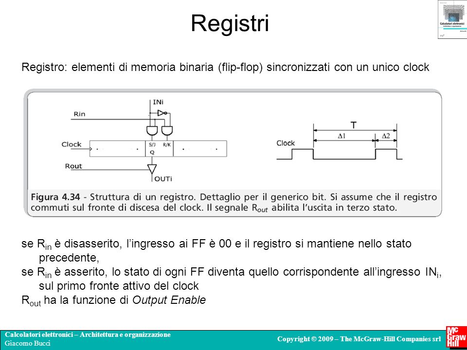 Registri Registro: elementi di memoria binaria (flip-flop) sincronizzati con un unico clock.