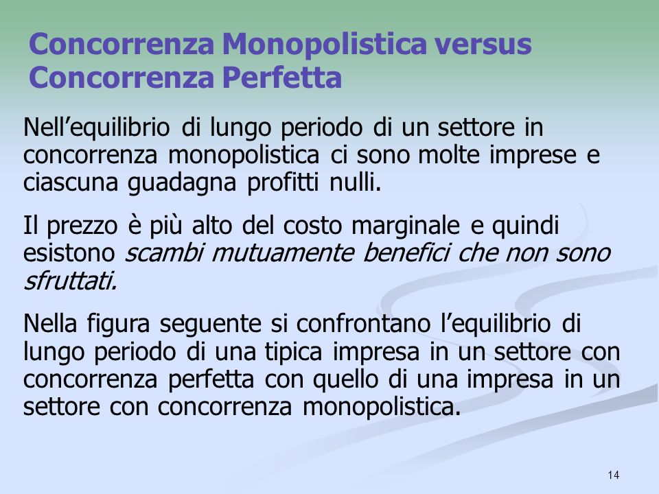 Concorrenza Monopolistica versus Concorrenza Perfetta