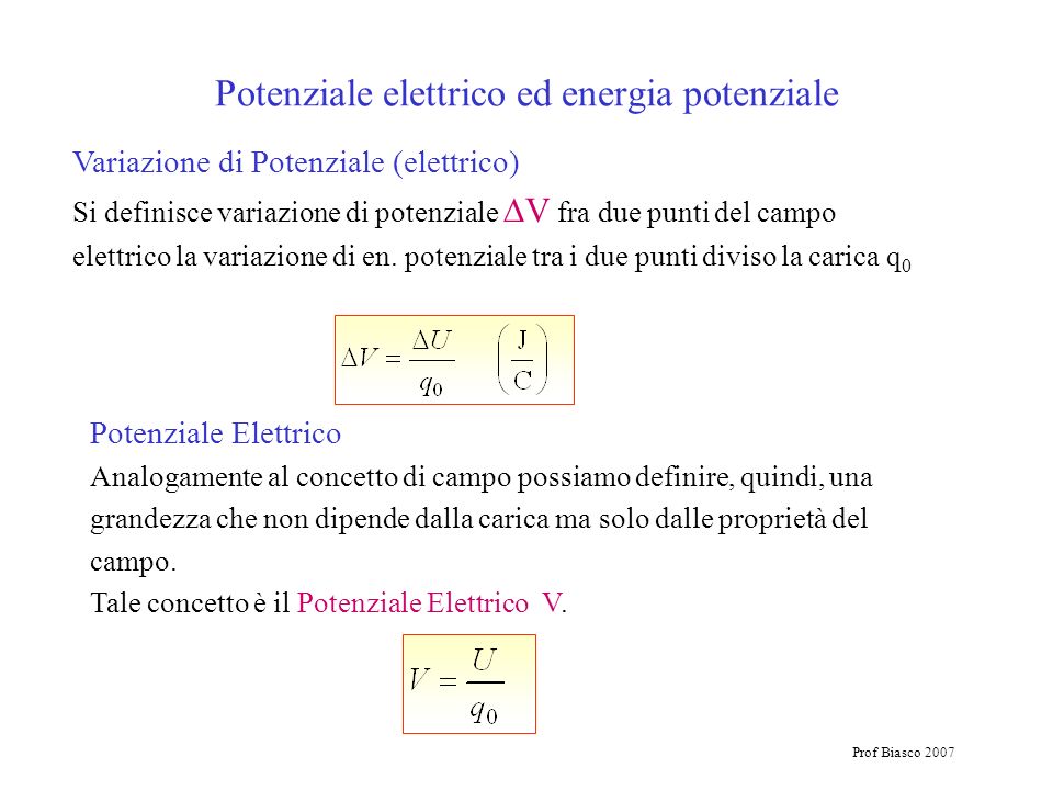Potenziale elettrico ed energia potenziale