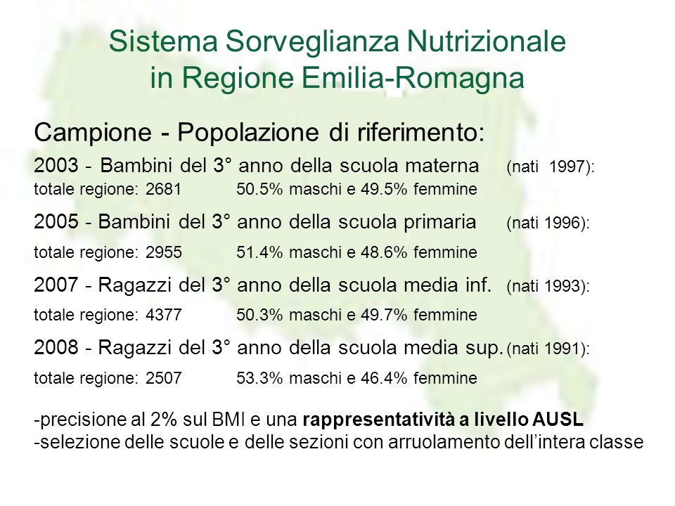 Sistema Sorveglianza Nutrizionale in Regione Emilia-Romagna