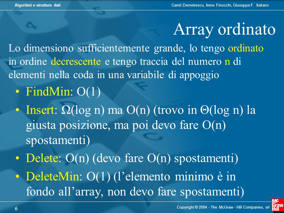 Array ordinato FindMin: O(1)