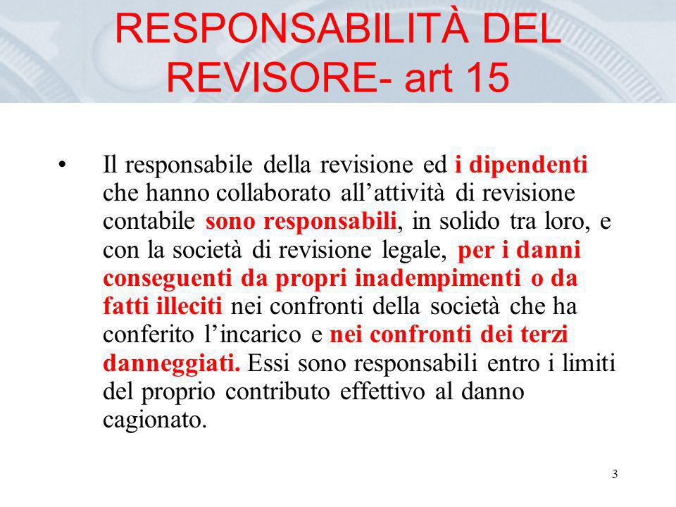 RESPONSABILITÀ DEL REVISORE- art 15