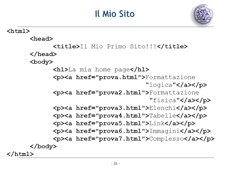 Il Mio Sito <html> <head>