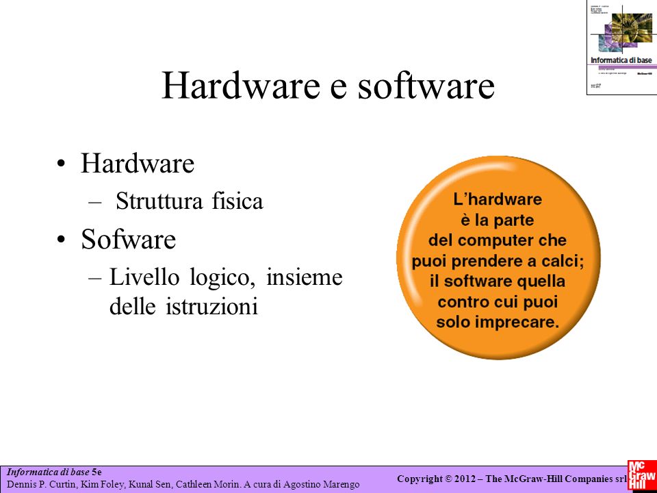 Hardware e software Hardware Sofware Struttura fisica