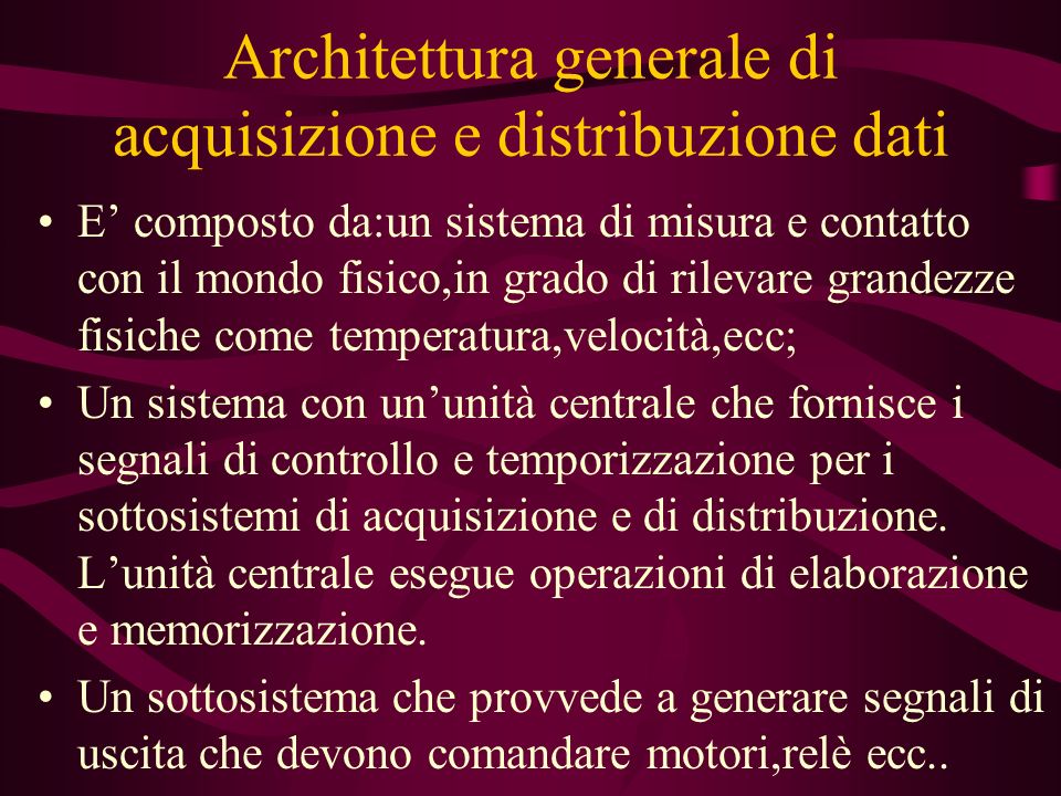 Architettura generale di acquisizione e distribuzione dati