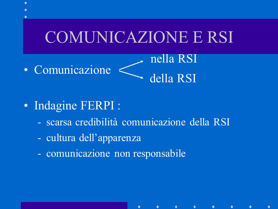 COMUNICAZIONE E RSI nella RSI Comunicazione della RSI Indagine FERPI :