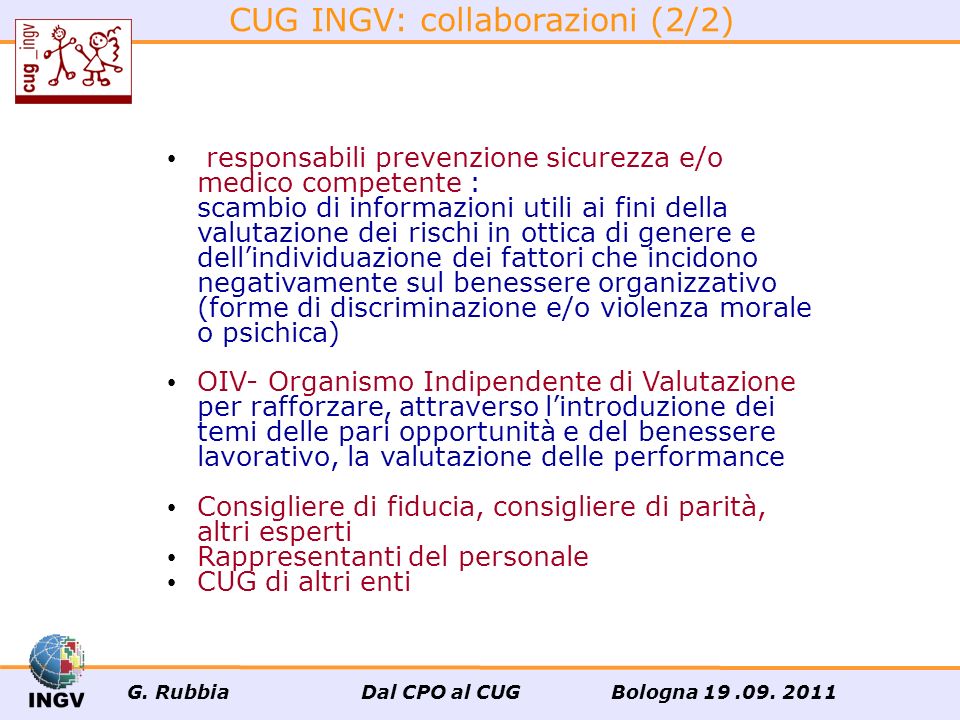 CUG INGV: collaborazioni (2/2)