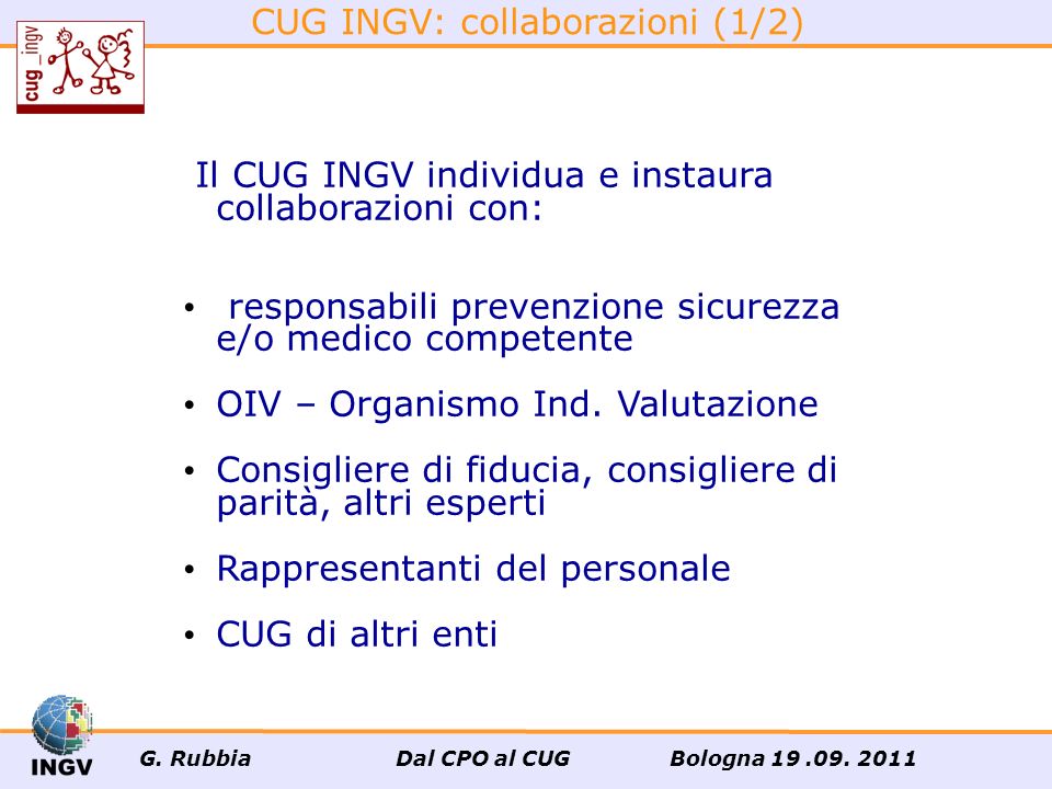 CUG INGV: collaborazioni (1/2)