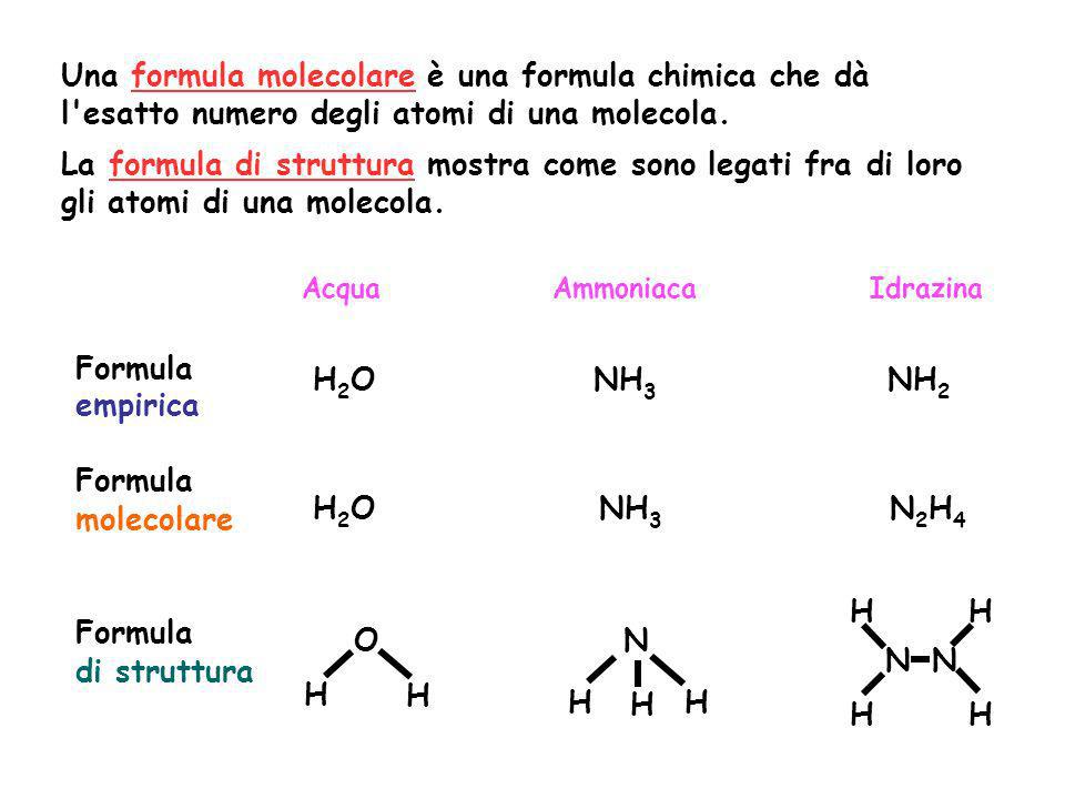 Una formula molecolare è una formula chimica che dà l esatto numero degli atomi di una molecola.