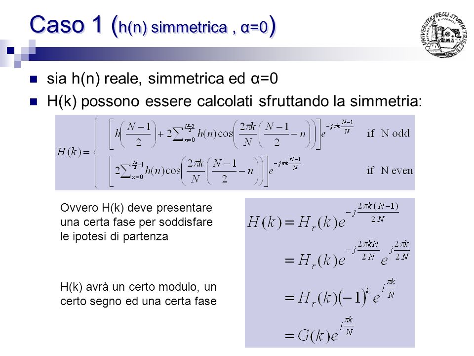 Caso 1 (h(n) simmetrica , α=0)