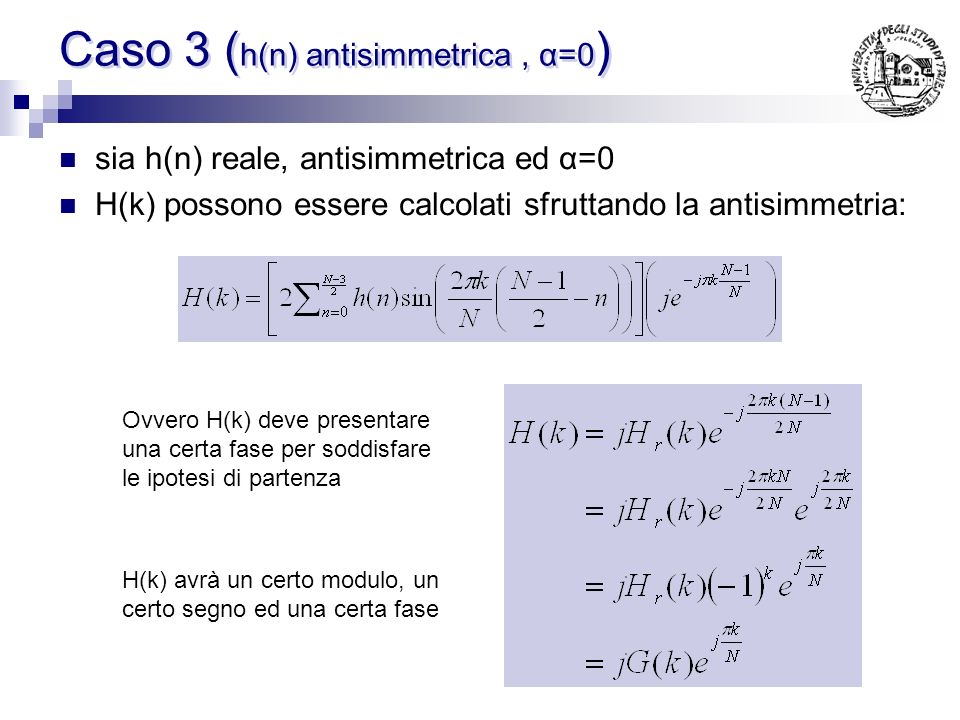 Caso 3 (h(n) antisimmetrica , α=0)