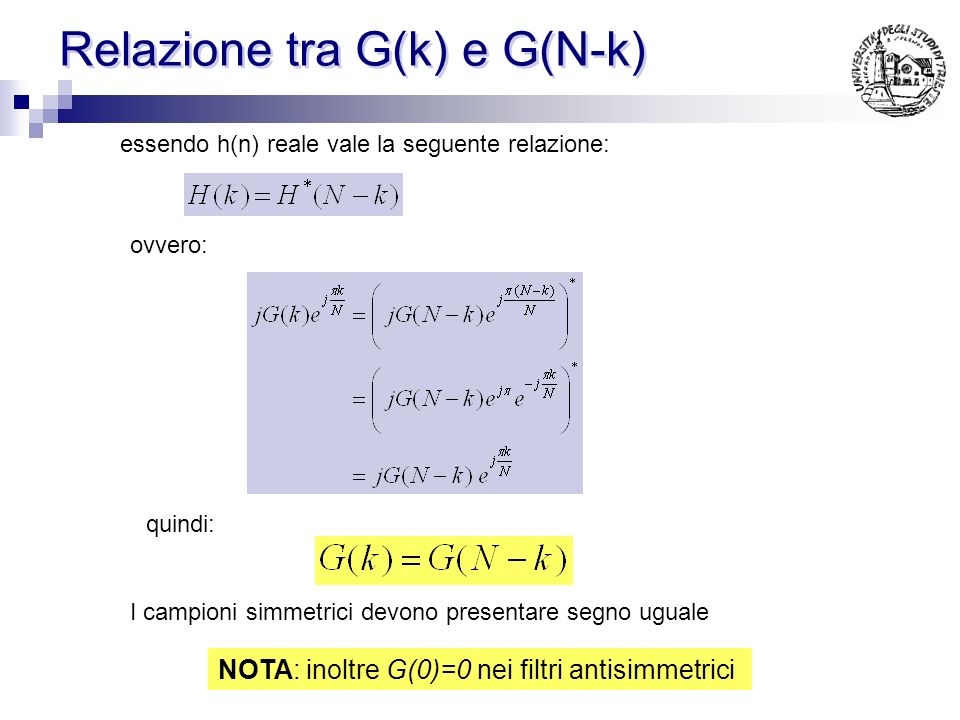 Relazione tra G(k) e G(N-k)