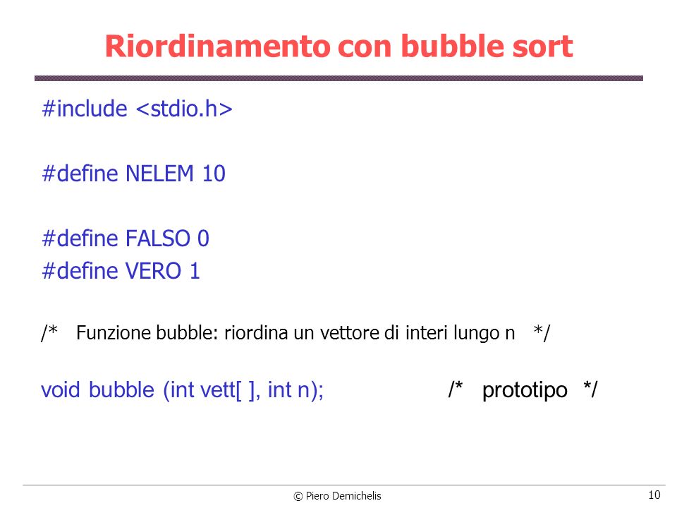 Riordinamento con bubble sort