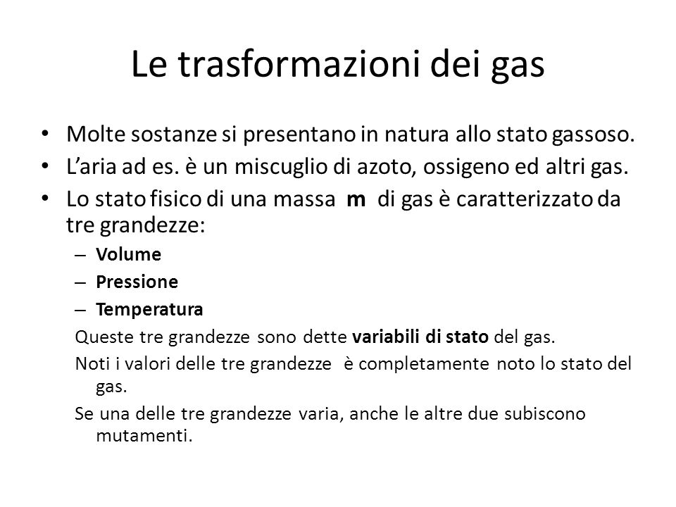 Le trasformazioni dei gas
