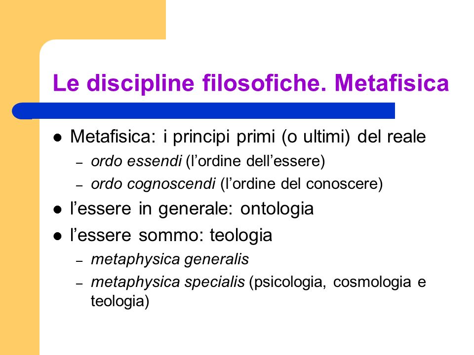 Le discipline filosofiche. Metafisica