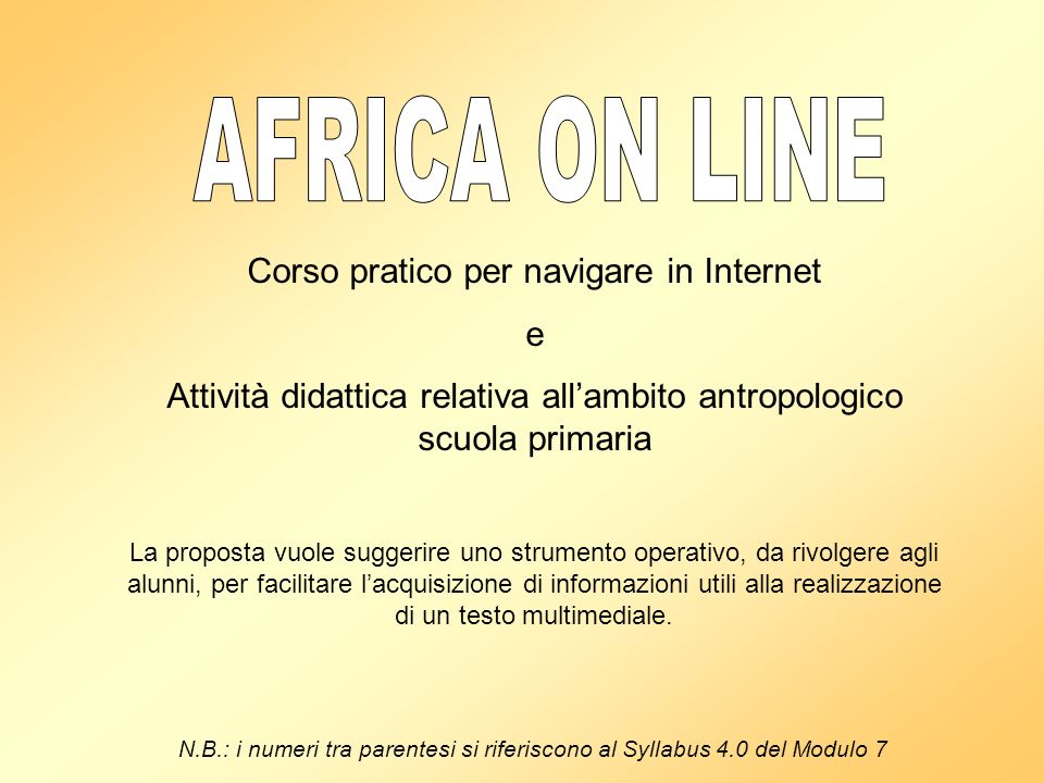 AFRICA ON LINE Corso pratico per navigare in Internet e