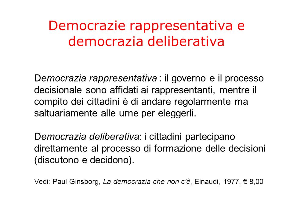 Democrazie rappresentativa e democrazia deliberativa