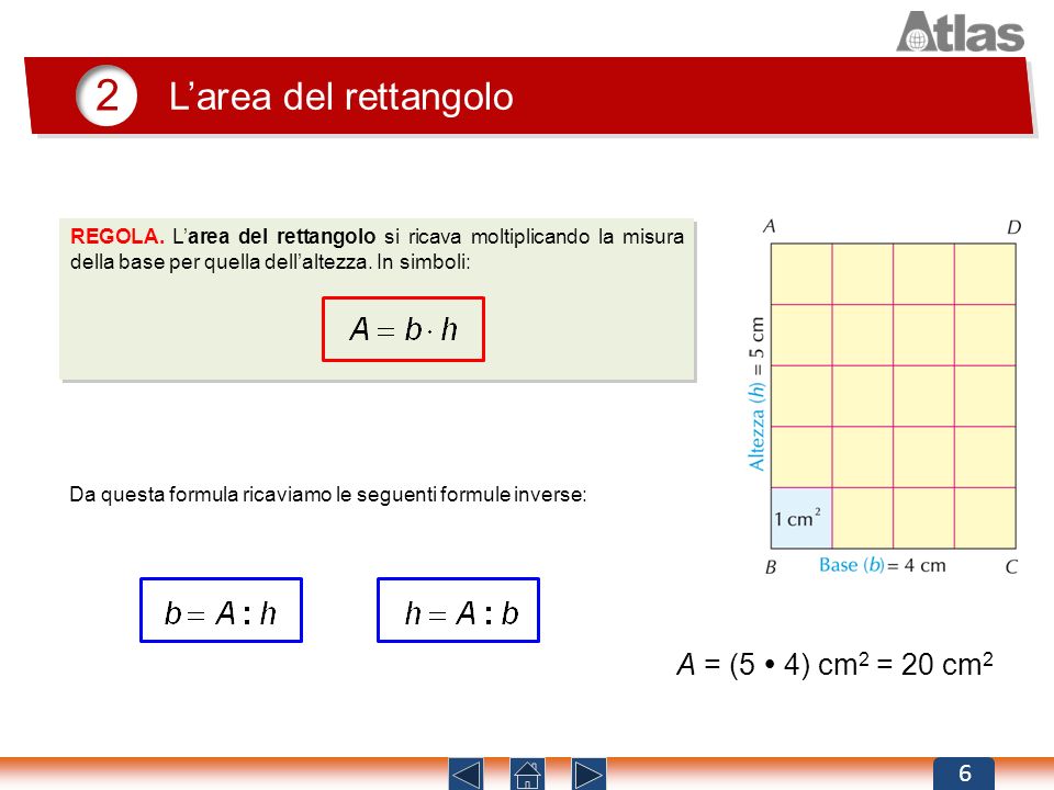 2 L’area del rettangolo A = (5  4) cm2 = 20 cm2