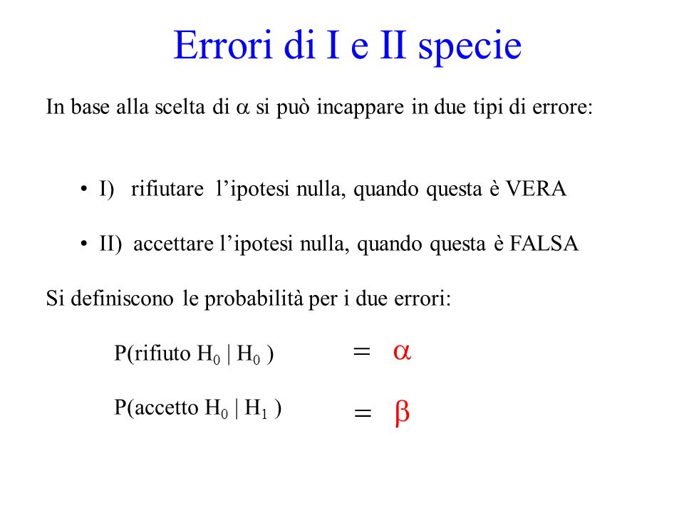 Errori di I e II specie = a = b