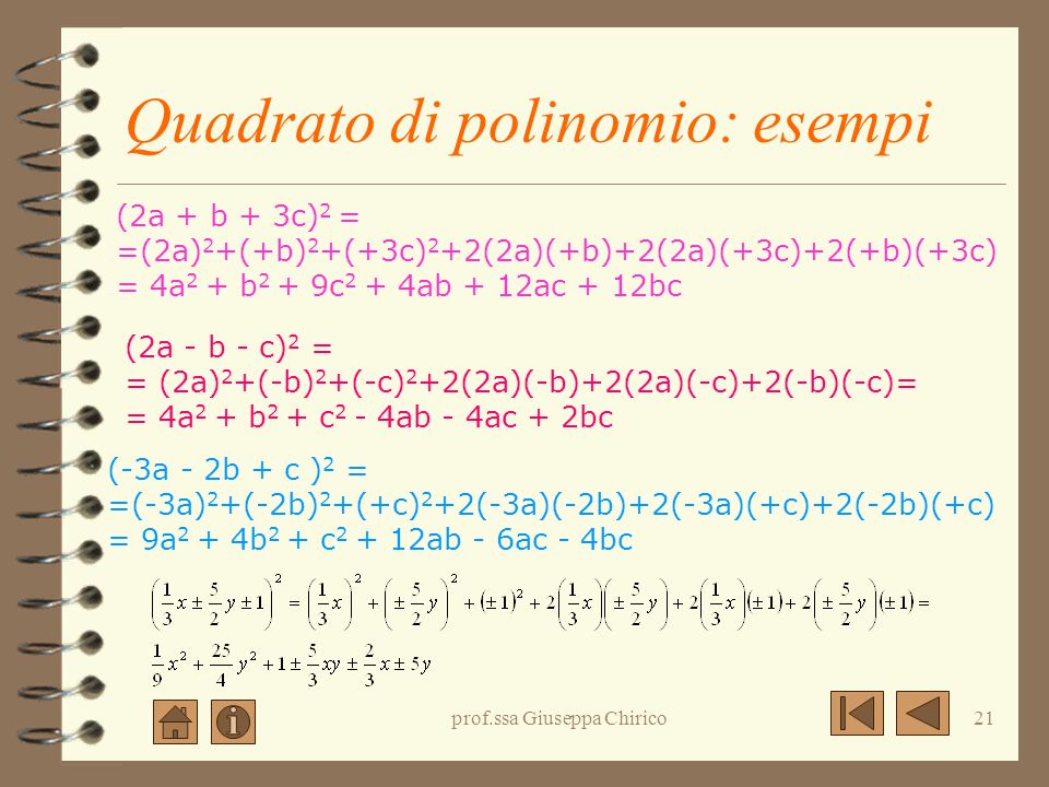 Quadrato di polinomio: esempi