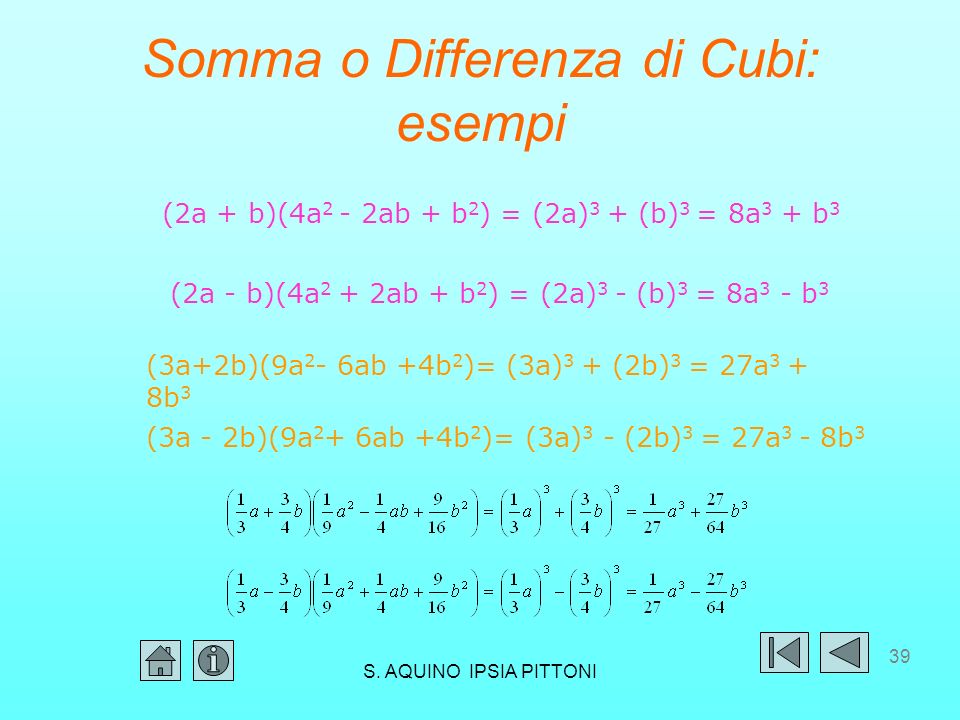 Somma o Differenza di Cubi: esempi