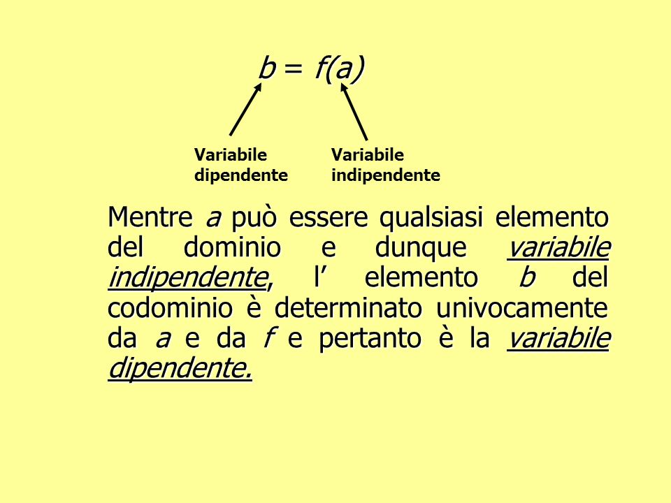 b = f(a) Variabile dipendente. Variabile indipendente.