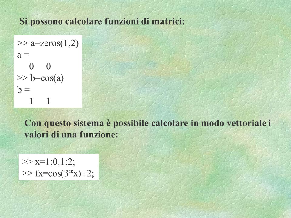 Si possono calcolare funzioni di matrici: