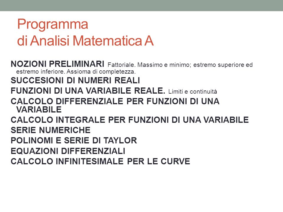 Programma di Analisi Matematica A