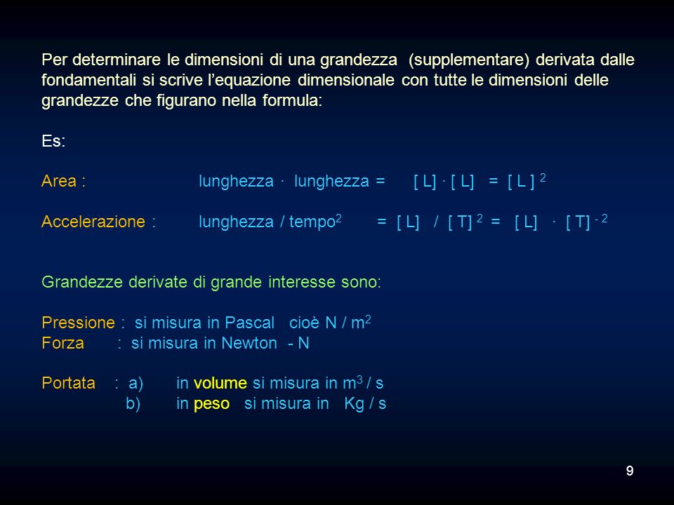 Per determinare le dimensioni di una grandezza (supplementare) derivata dalle fondamentali si scrive l’equazione dimensionale con tutte le dimensioni delle grandezze che figurano nella formula: