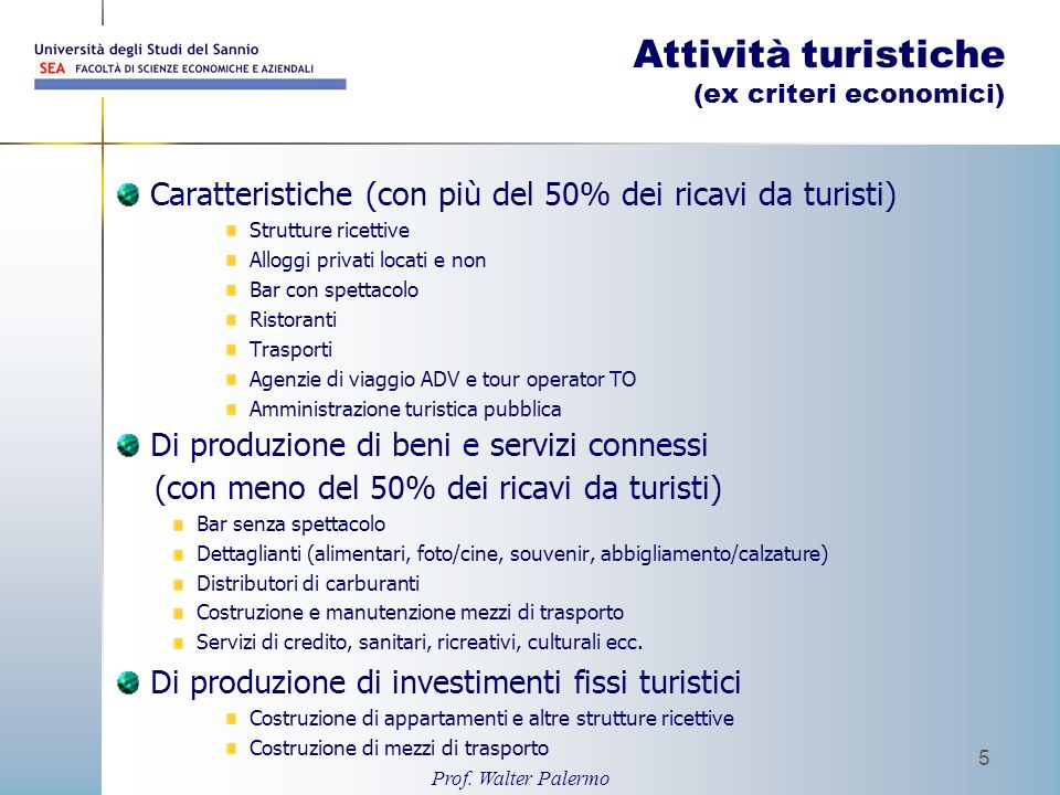 Attività turistiche (ex criteri economici)