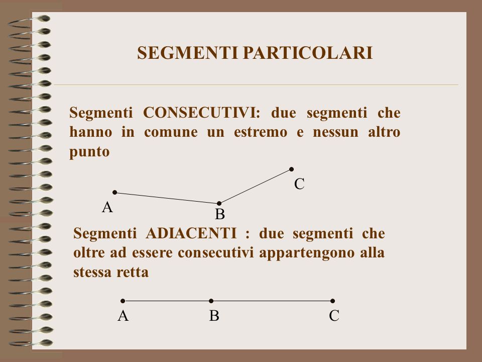 SEGMENTI PARTICOLARI Segmenti CONSECUTIVI: due segmenti che hanno in comune un estremo e nessun altro punto.